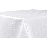 BEAUTEX Tischdecke Damast Ornamente - Bügelfreies Tischtuch - Fleckabweisende, Pflegeleichte Tischwäsche - Tafeltuch, Eckig 130x220 cm, Weiss